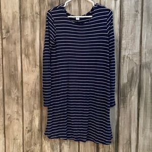 Old Navy medium dark blue striped long sleeve swing dress
